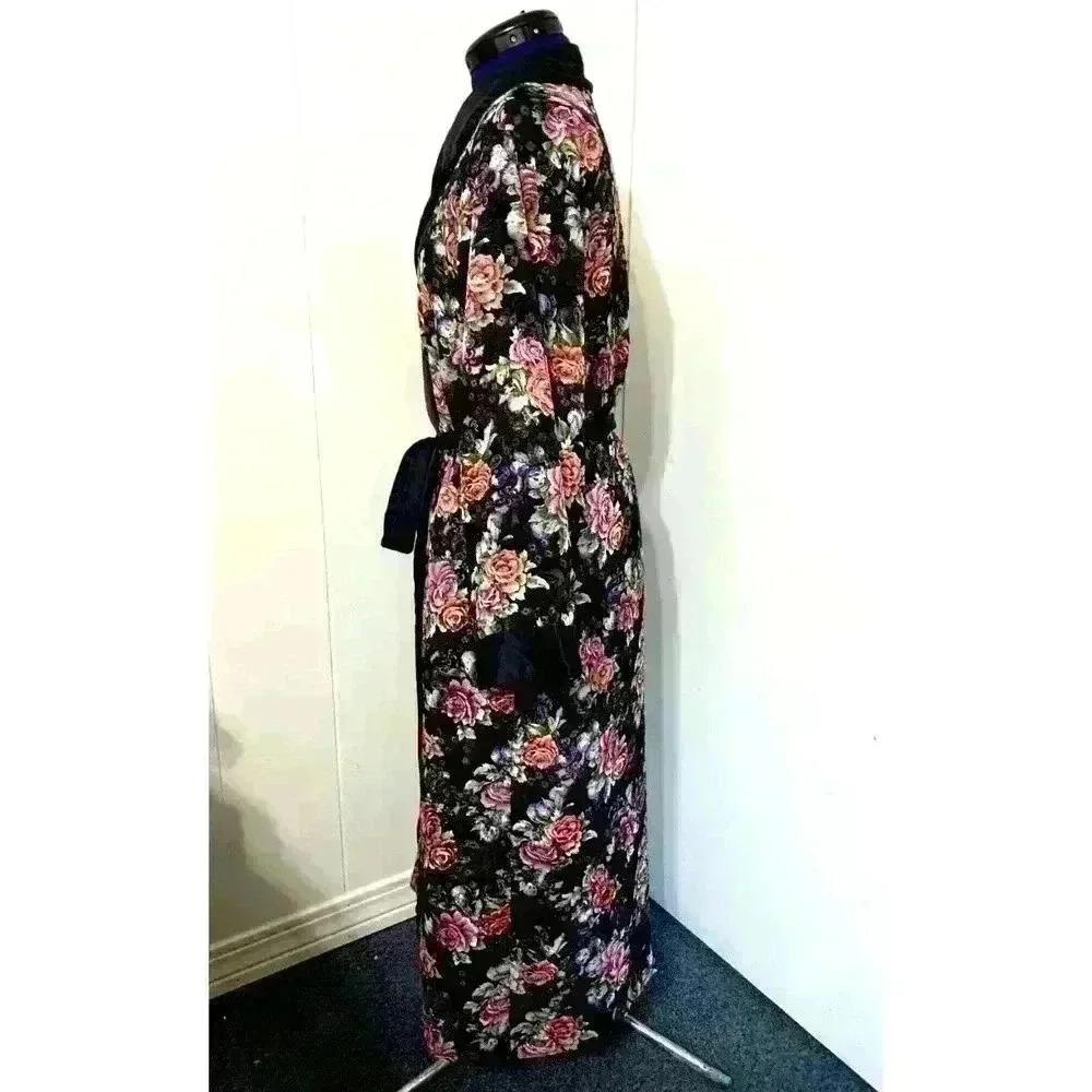 Vintage Victoria Secret Robe Small Gold Label Floral Burn out Velvet Boho Resort - Picture 2 of 11